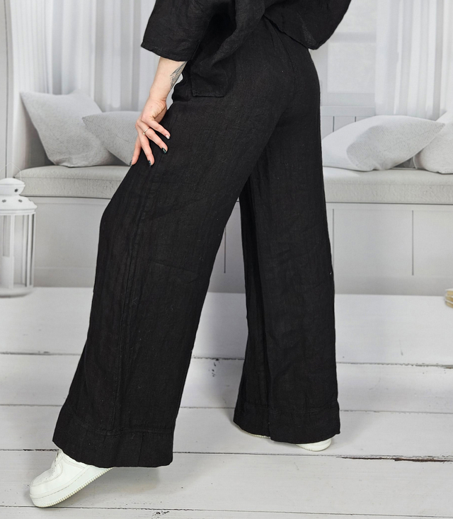 Szerokie spodnie z lnu kuloty z szeroka nogawką Eleganckie LAILA