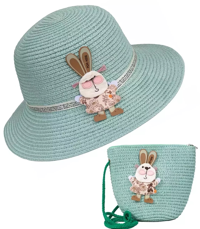 Komplet pleciony kapelusz z króliczkiem + torebka