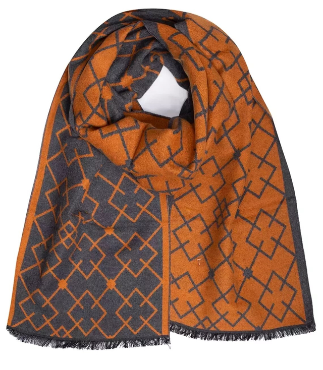 Men's scarf with tassels in patterns (13880 / MED-JED-204) - Agrafka