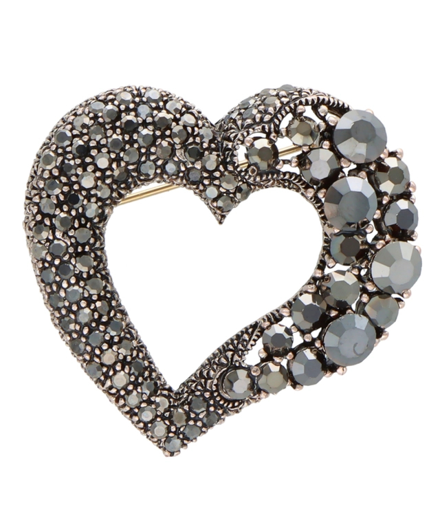 Brooch with zircons Heart, Elegant, Beautiful, Decorative, Crystals, Safety pin