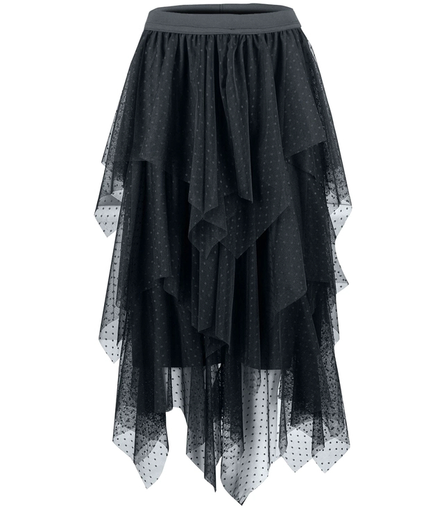 Long asymmetrical skirt with tulle pea ruffles LENA