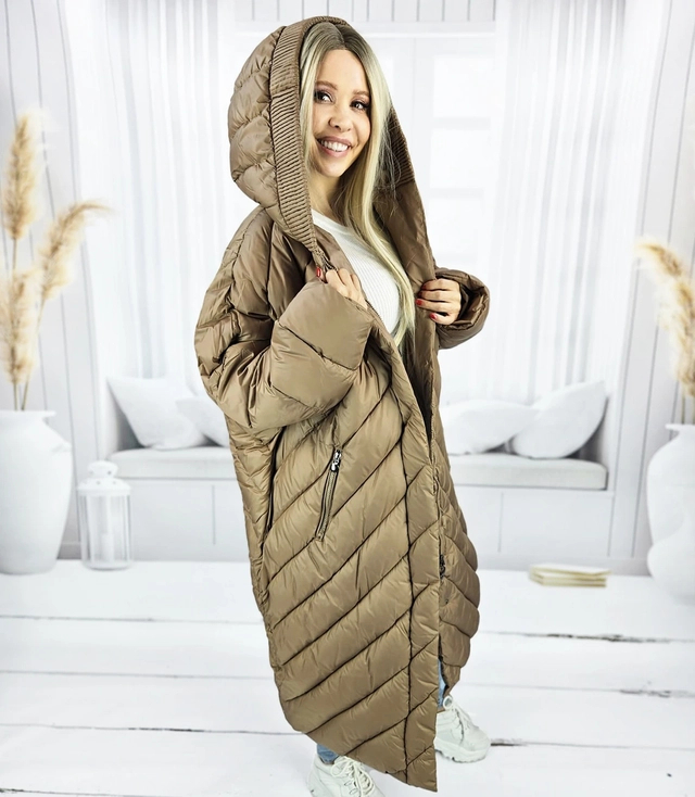 Long jacket women's coat with diagonal quilting Warm LUCY