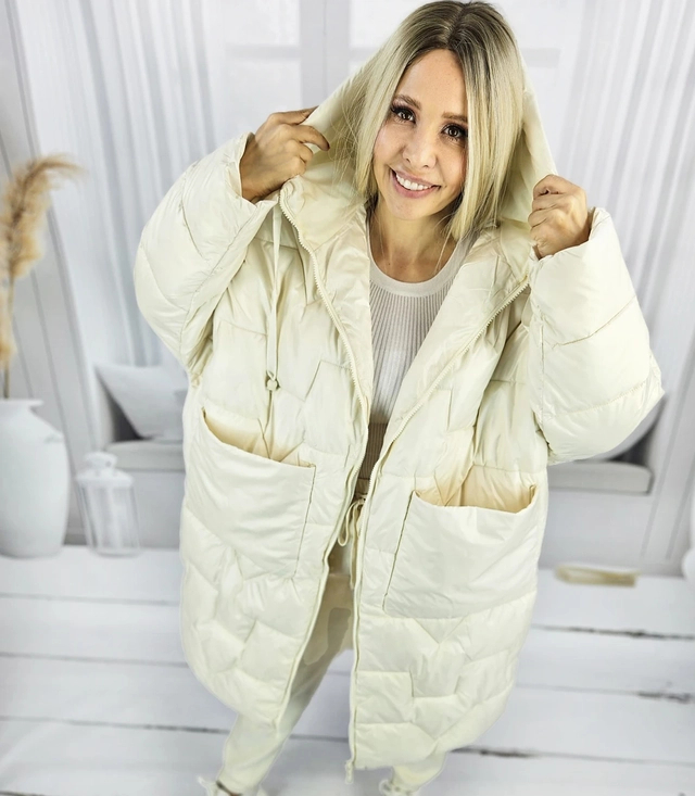 Women's long warm jacket with quilting and hood ANABEL