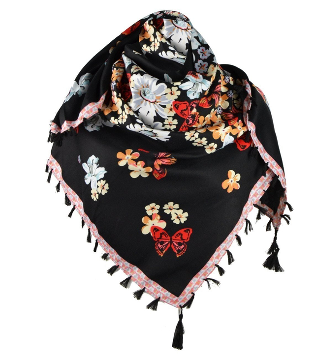 Beautiful colorful scarf with flowers FOLK style
