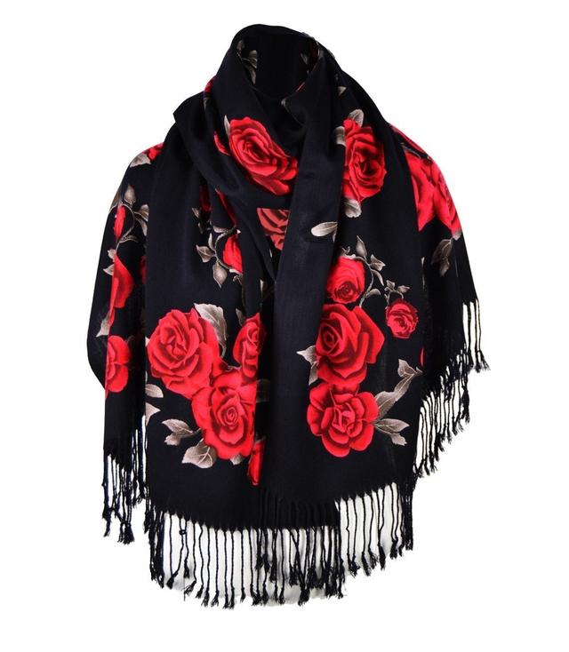 Beautiful soft elegant shawl with roses folk pattern