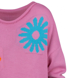 Women's sweater in colorful flowers with a longer back LILANA