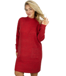 Knit dress with openwork sleeves and pockets