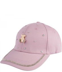 Children's baseball cap decorated with zircons and gold teddy bear