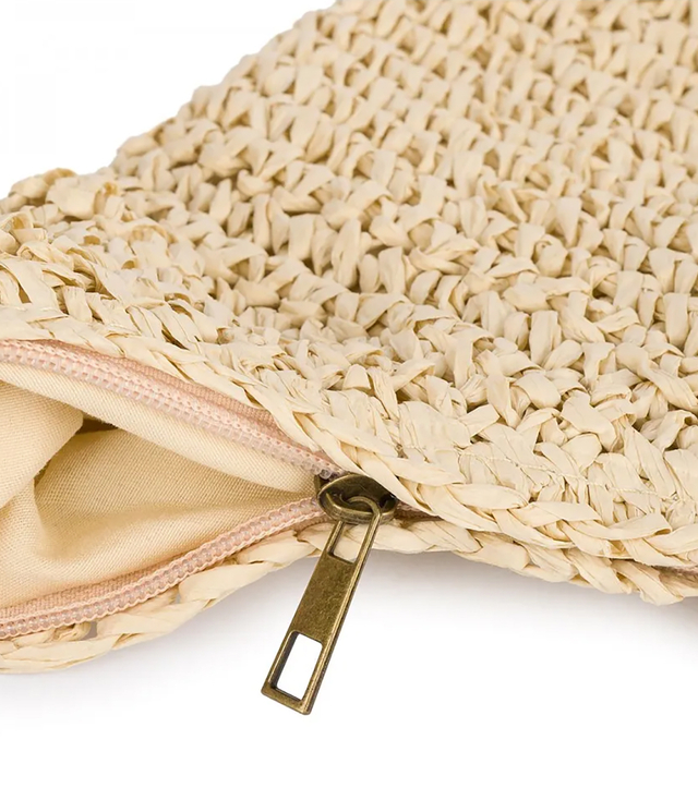 Semi-circular boho handbag with eco-leather strap and zipper closure