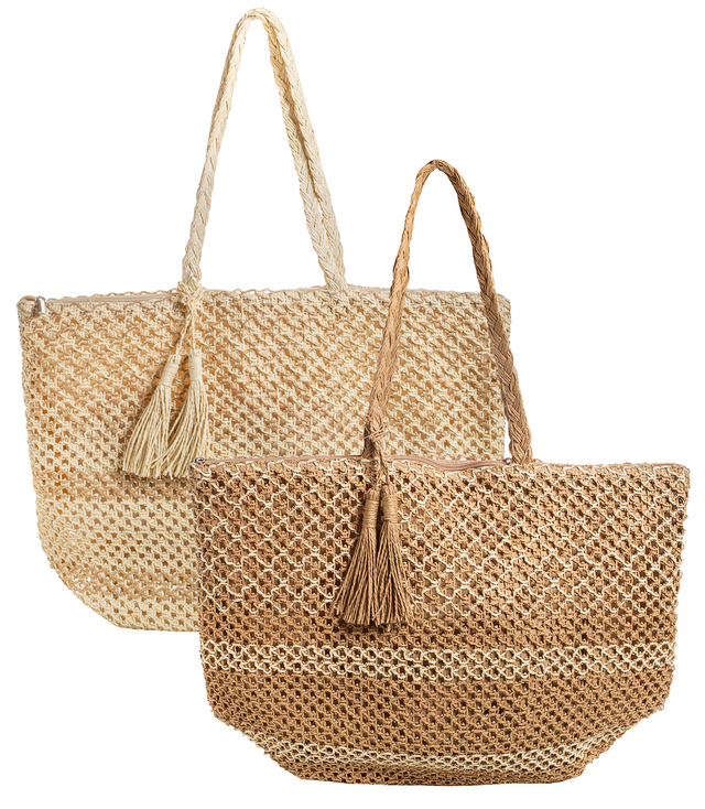 Large basket, summer bag, soft woven handbag with tassel