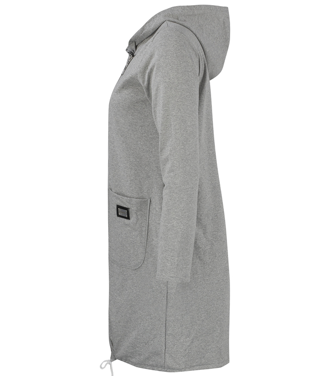 Cienka długa bluza ze skośnym suwakiem i kapturem LILIANA