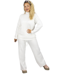 Knitted tracksuit set blouse with stand-up collar and flared pants KAMILLA