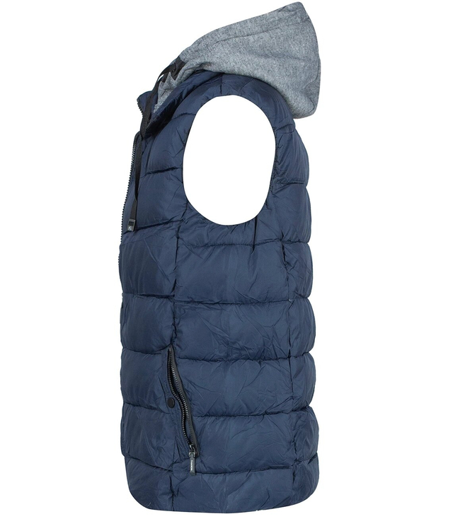 Short sleeveless men's quilted vest with tracksuit hood