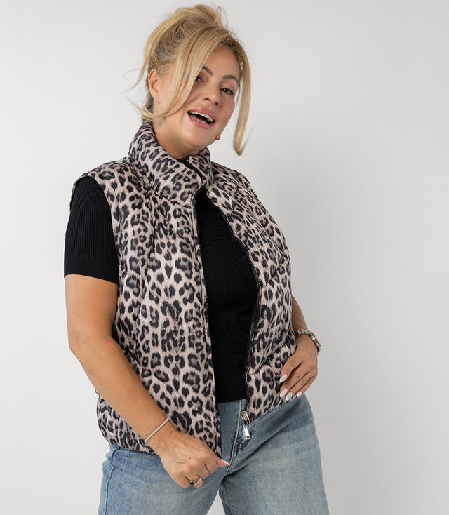 Short double-sided sleeveless smooth and leopard print NORA