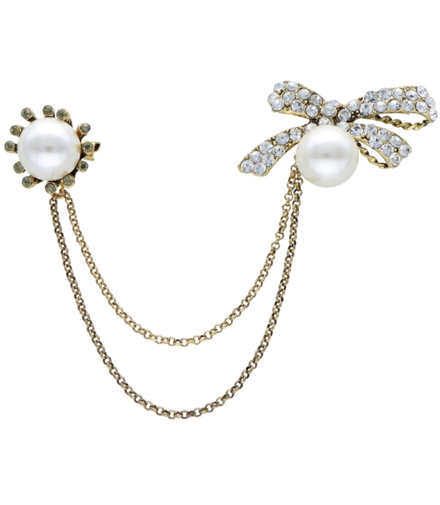 Brooch with cubic zirconias. Elegant Beautiful Decorative Pearl Safety Pin