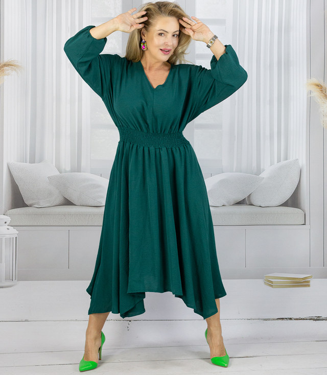 ADELE midi dress with elastic waist and v-neckline