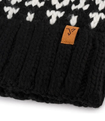 Warm women's cap with colorful pom-pom in winter pattern autumn winter