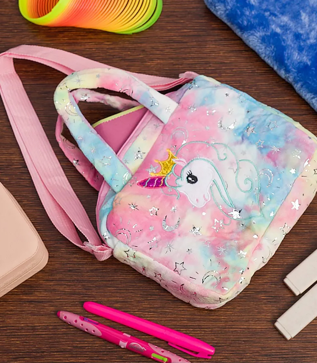 Children's plush bag with adorable unicorn handle strap