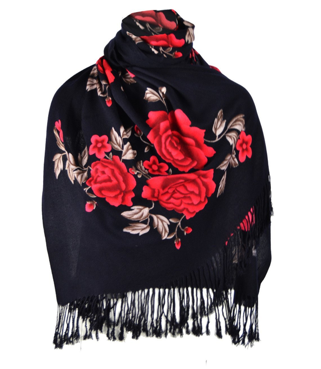 Beautiful soft elegant shawl with roses folk pattern