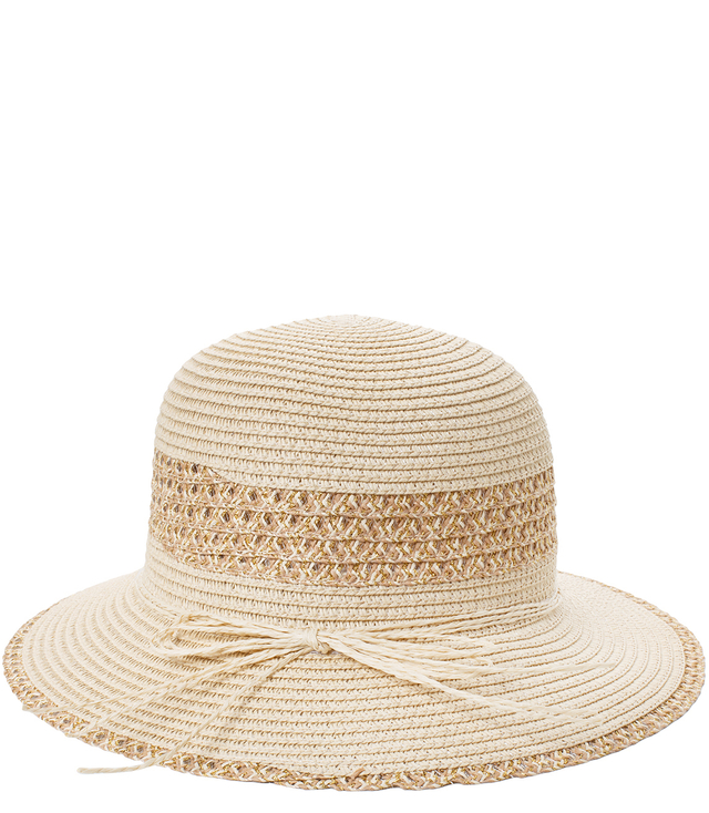 Women's straw hat chapeau-cloche gold thread