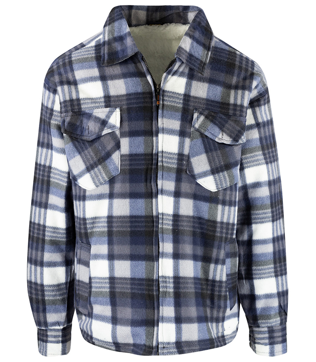 Warm fleece checked men's shirt insulated with faux fur