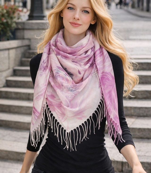 Women's scarf with floral pattern 100x100