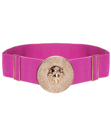 Women's belt with a gold lion and zircons, adjustable and elastic