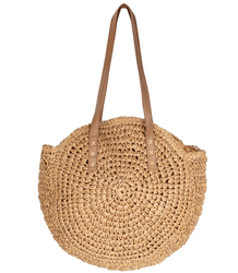 Large round woven straw beach bag 