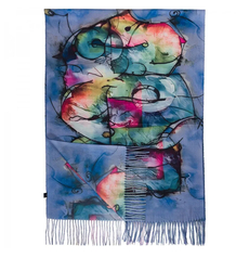 Women's scarf with abstract motif tassels