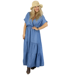 Dress maxi ala jeans with envelope neckline boho style SAVANNAH