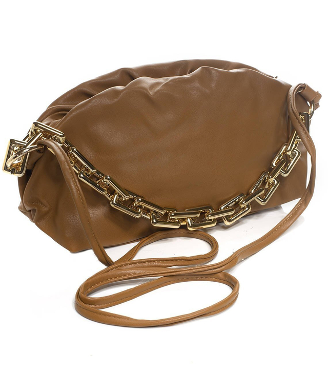 Baguette bag with ruffles and chain