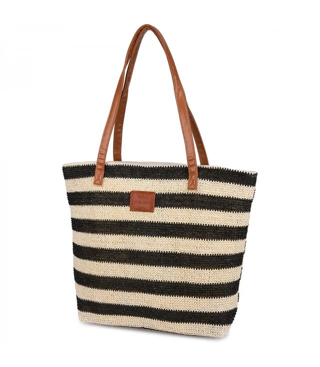 Large braided shoper bag with stripes