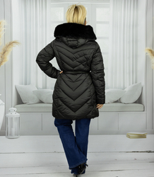 Women's long coat jacket with fur collar DIVA