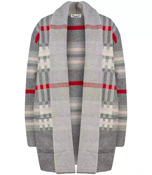 WARM Sweater. Checkered cardigan overlay