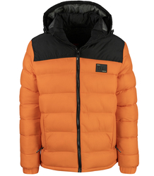 Warm men's quilted winter jacket with hood 