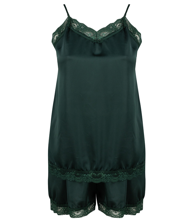 Satin pajama set with lace shorts top petticoat