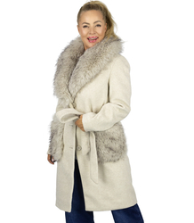 Elegant women's coat with decorative fur CRYSTAL