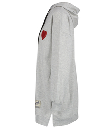 Long oversize dress sweatshirt with hood and heart patch LILLY