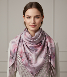 Delikatna elegancka kobieca chusta szal z frędzlami