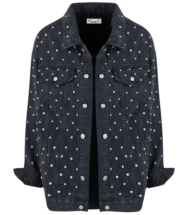 Jeansowa kurtka oversize cyrkonie SHINE