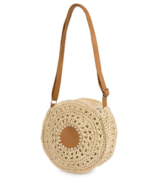 Round braided boho handbag with long strap