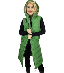 Women's long sleeveless quilted vest with hood TORI