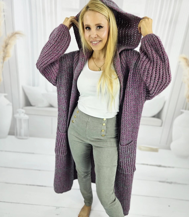 Long warm cardigan sweater thick weave VALERIA