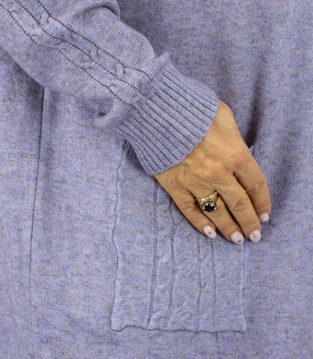 Knit dress with openwork sleeves and pockets