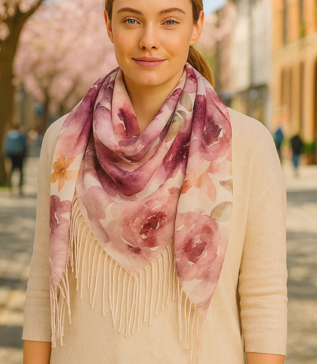 Women's scarf with floral pattern 100x100