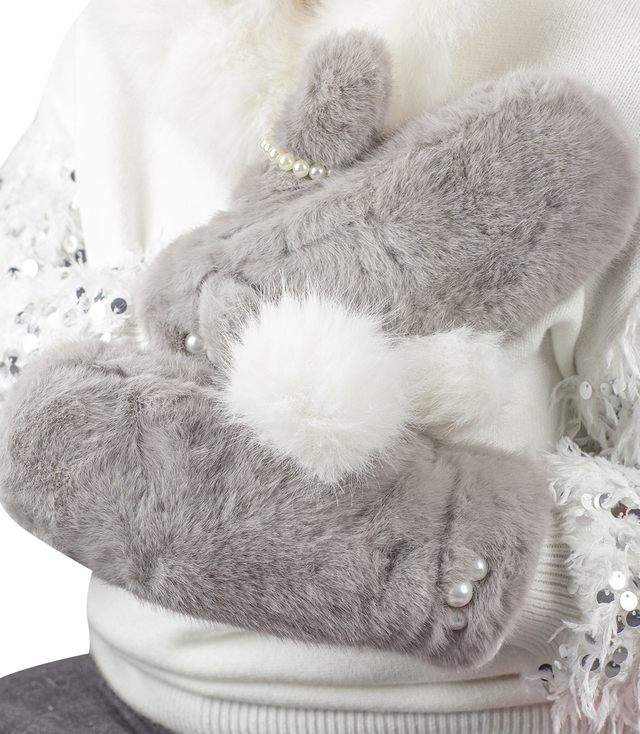 Women's Warm Gloves with fur insulated decorated with pearls