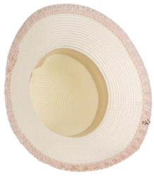 Women's straw hat with a strap with pearls