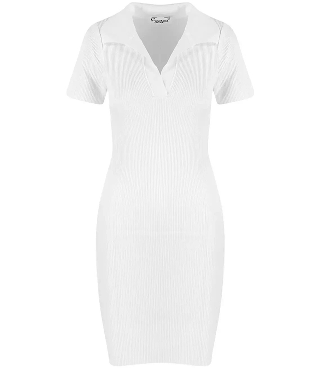 Fitted elastic midi polo dress