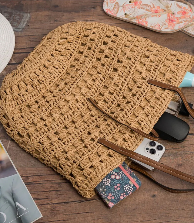 Openwork boho bag for summer with lining and zipper