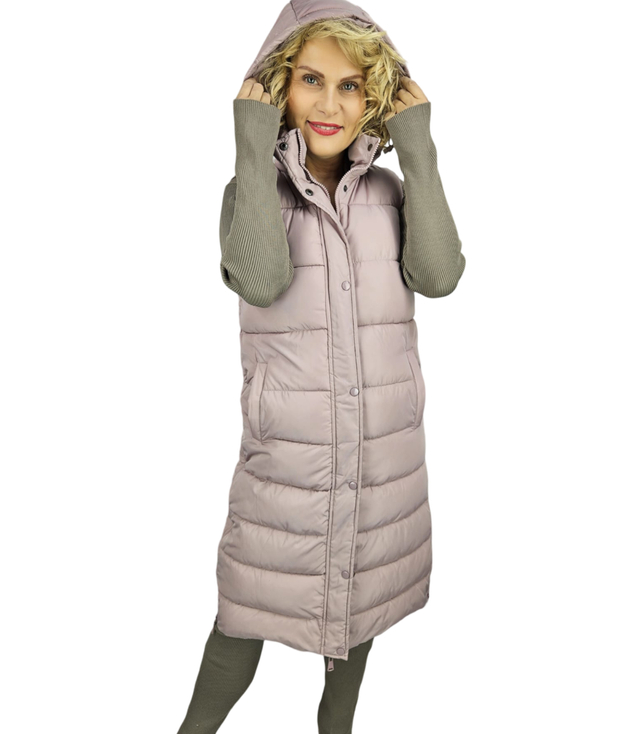 Women's long sleeveless quilted vest with hood TORI